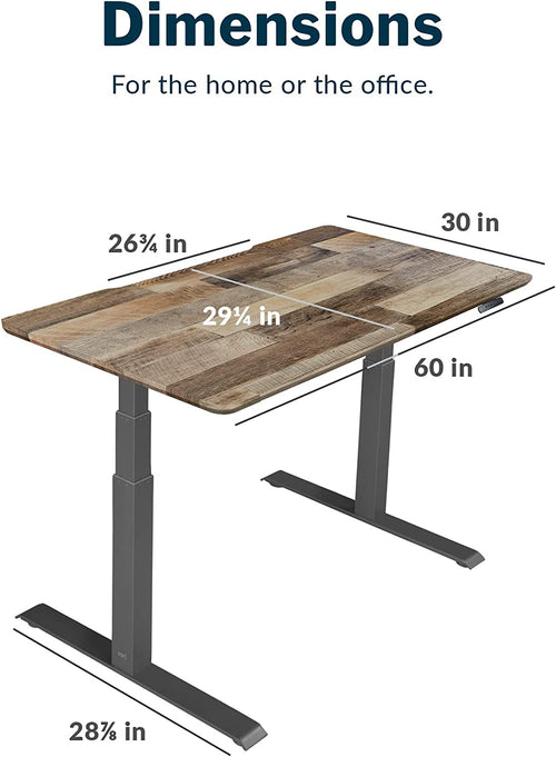 Classic Electric Standing Desk - desk Height Adjustable Sit/Stand Desk - Dual Motor with Memory Presets, Stable T-Style Legs - Gaming or Home Office Workstation - 60”X30”, Reclaimed Wood