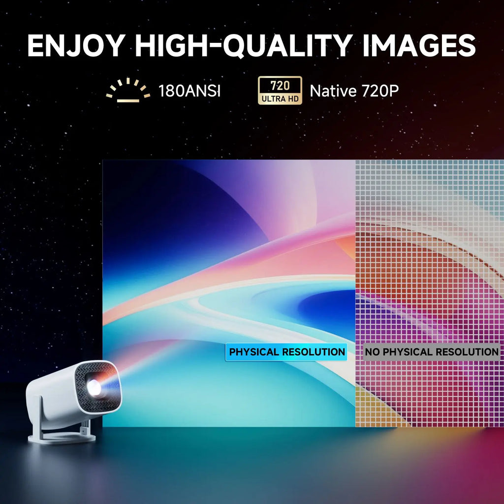 Smart Room Mini Projector Android 14 WiFi6 BT 5.0 Supports 4K 1280