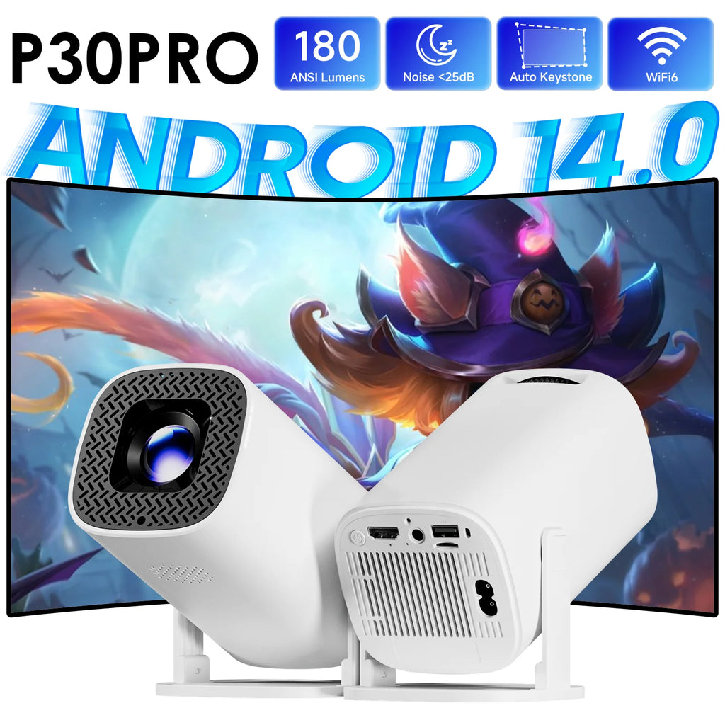 Smart Room Mini Projector Android 14 WiFi6 BT 5.0 Supports 4K 1280